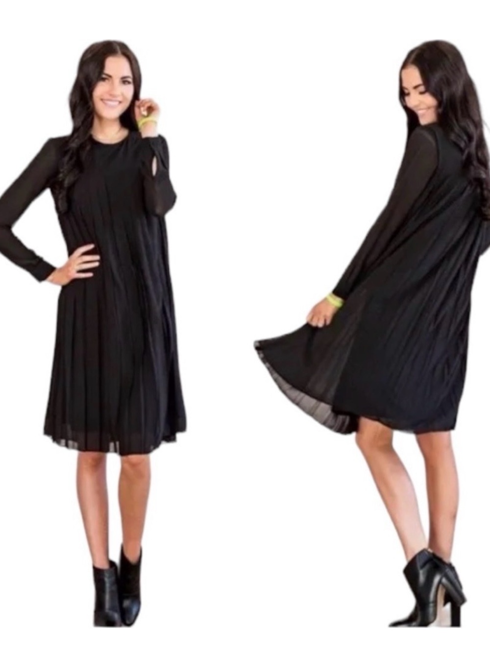 Rachel Parcell Black Long Sleeve Pleated Dress Rachel Parcell X Savanna Tate